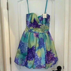 NWT Mori Lee Sticks & Stones Teal/Purple Leopard Homecoming Prom Mini Dress 9/10